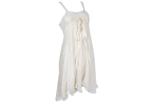 Early 1900s French antique delicate lace and cotton nightgown with silk bow