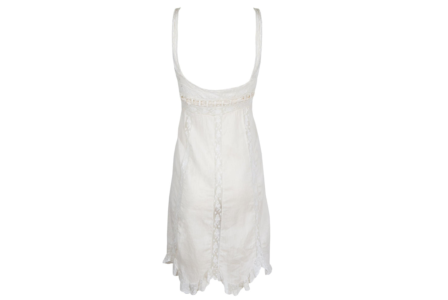 Early 1900s French antique delicate lace and cotton nightgown with silk bow