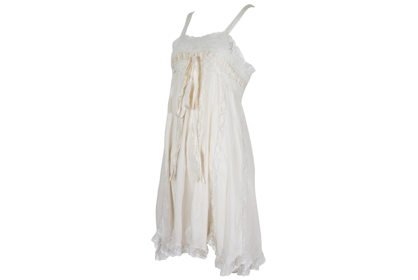 Early 1900s French antique delicate lace and cotton nightgown with silk bow
