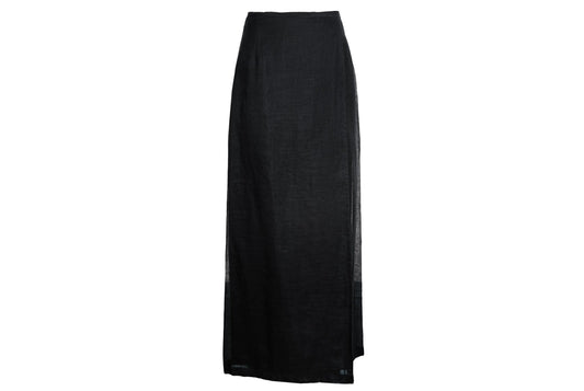 Vintage Sportmax 100% ramie black wrap skirt with extra long wrap around strap / Made in Italy