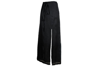 Vintage Sportmax 100% ramie black wrap skirt with extra long wrap around strap / Made in Italy