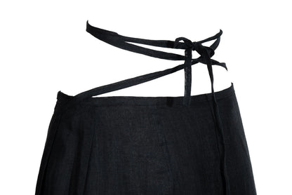 Vintage Sportmax 100% ramie black wrap skirt with extra long wrap around strap / Made in Italy