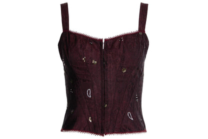 90s Corinne Sarrut 100% silk artisan made corset hand embroidered with glass beads / Made in Italy
