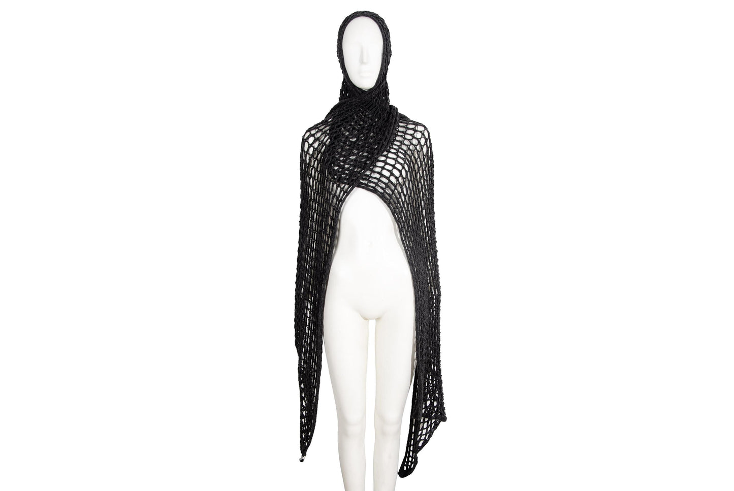 Vintage Dries Van Noten grey wool fishnet knit oversized scarf