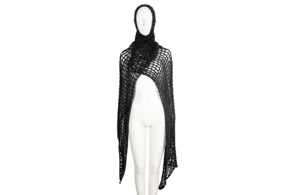 Vintage Dries Van Noten grey wool fishnet knit oversized scarf