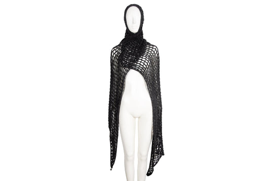 Vintage Dries Van Noten grey wool fishnet knit oversized scarf