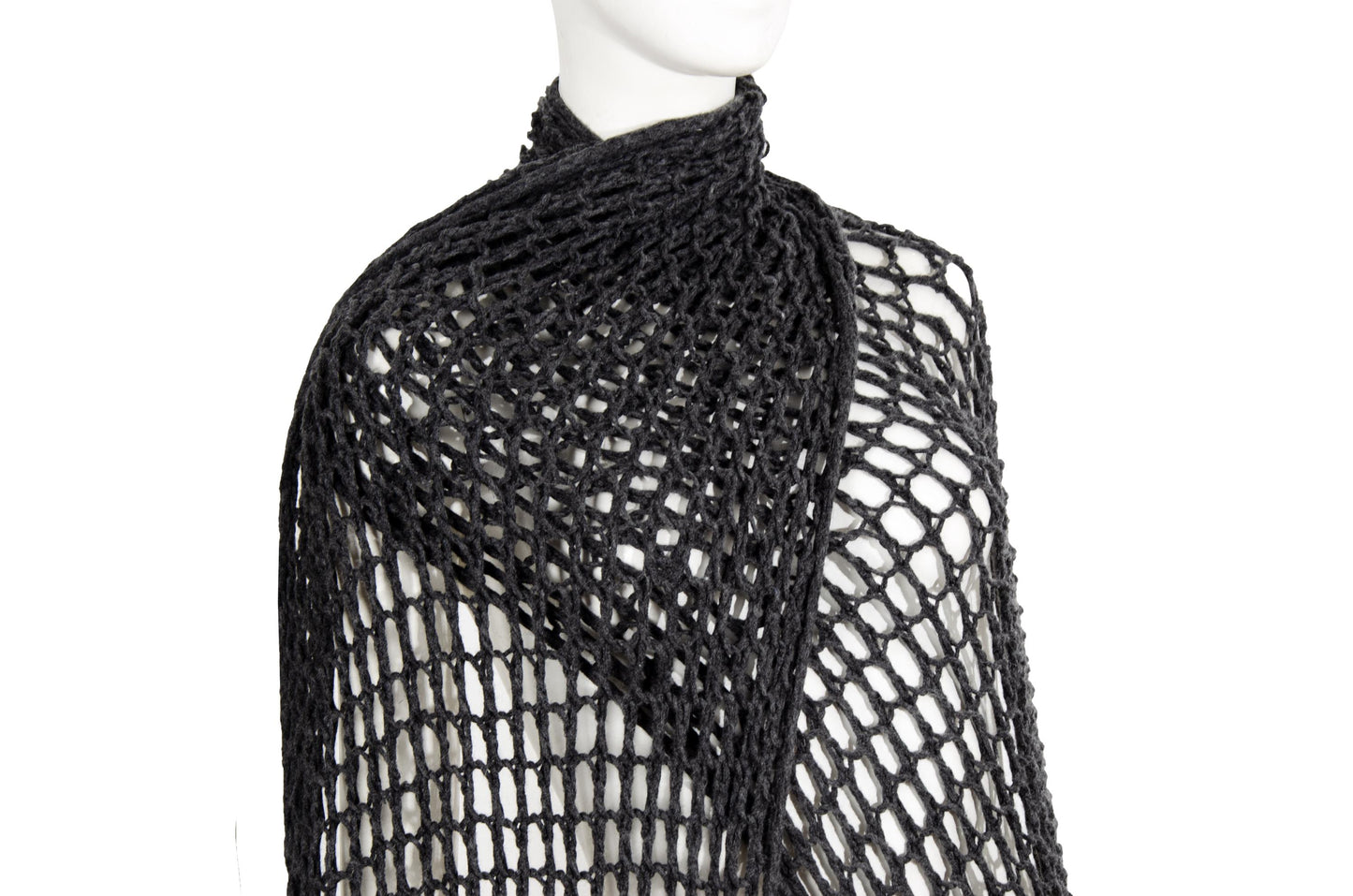 Vintage Dries Van Noten grey wool fishnet knit oversized scarf