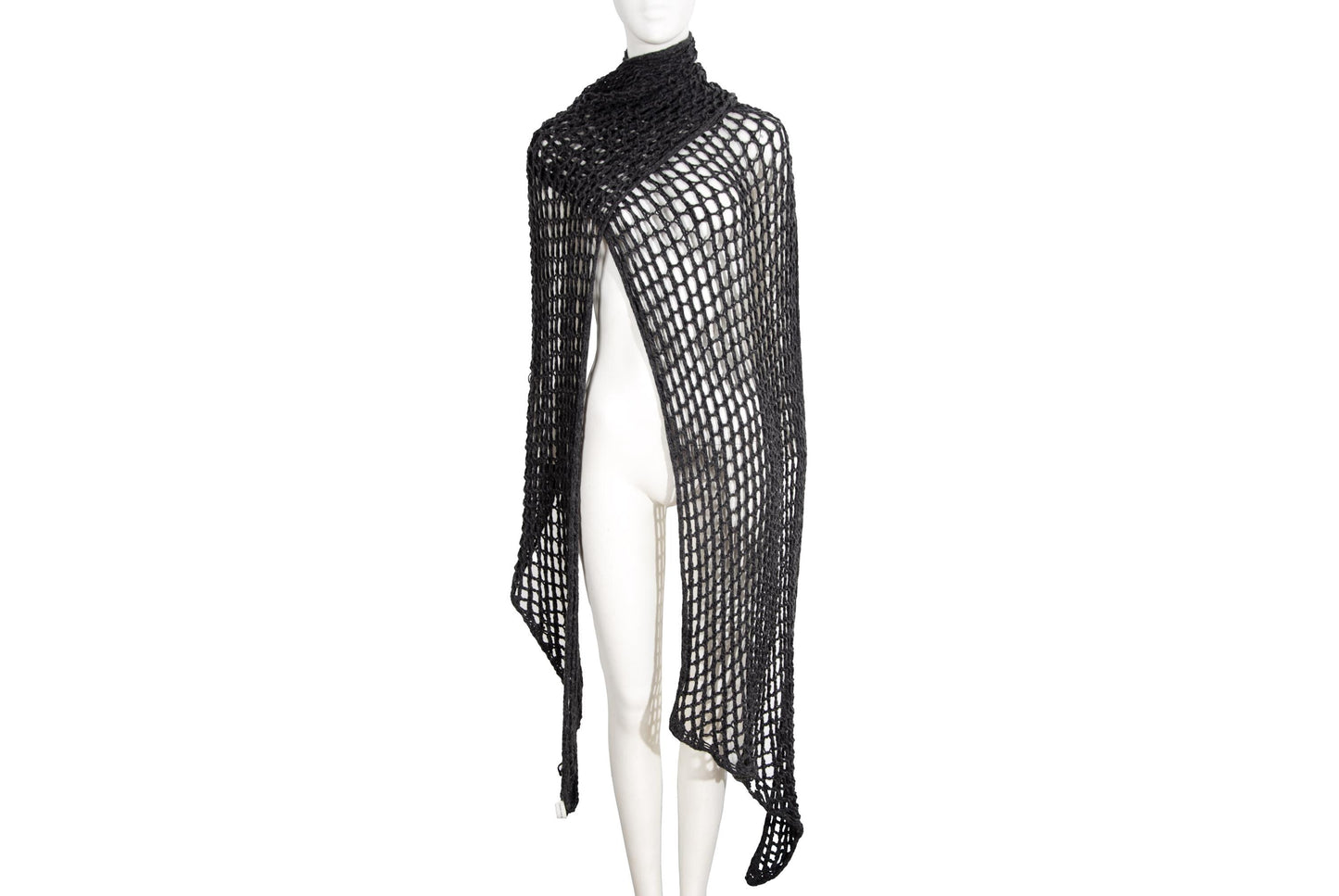 Vintage Dries Van Noten grey wool fishnet knit oversized scarf