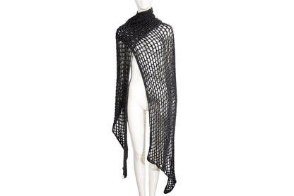 Vintage Dries Van Noten grey wool fishnet knit oversized scarf