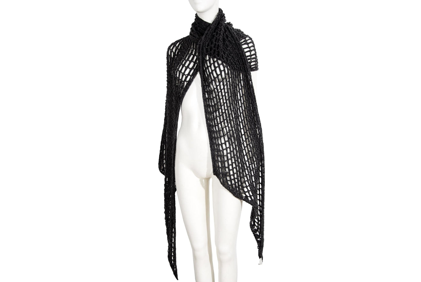Vintage Dries Van Noten grey wool fishnet knit oversized scarf