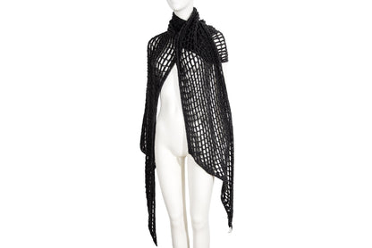 Vintage Dries Van Noten grey wool fishnet knit oversized scarf
