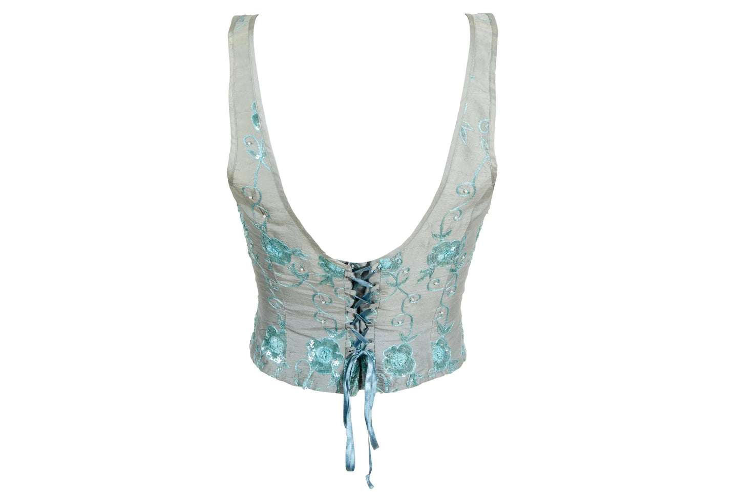 90s Corinne Sarrut 100% silk floral embroidery corset / Made in Italy
