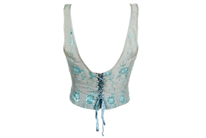 90s Corinne Sarrut 100% silk floral embroidery corset / Made in Italy