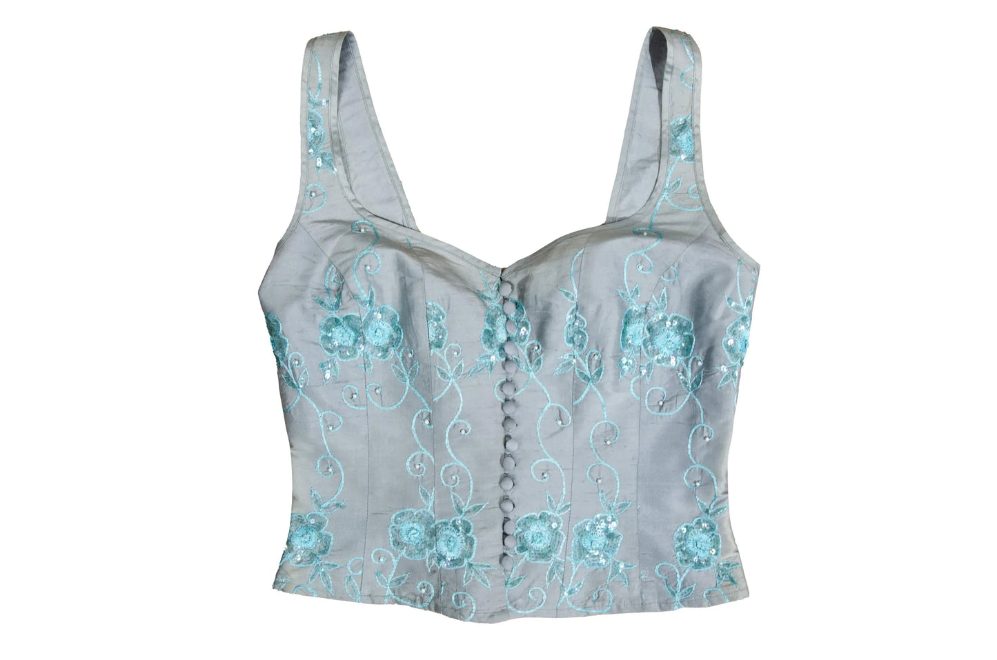 90s Corinne Sarrut 100% silk floral embroidery corset / Made in Italy