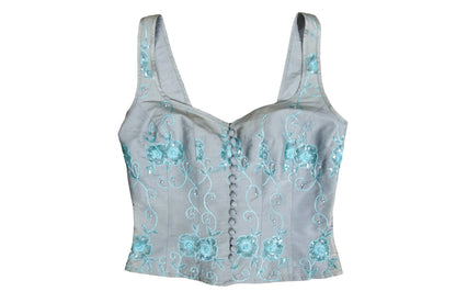 90s Corinne Sarrut 100% silk floral embroidery corset / Made in Italy