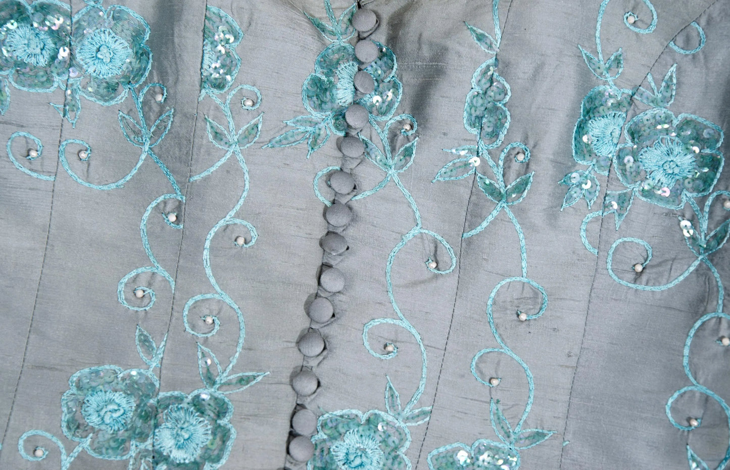 90s Corinne Sarrut 100% silk floral embroidery corset / Made in Italy