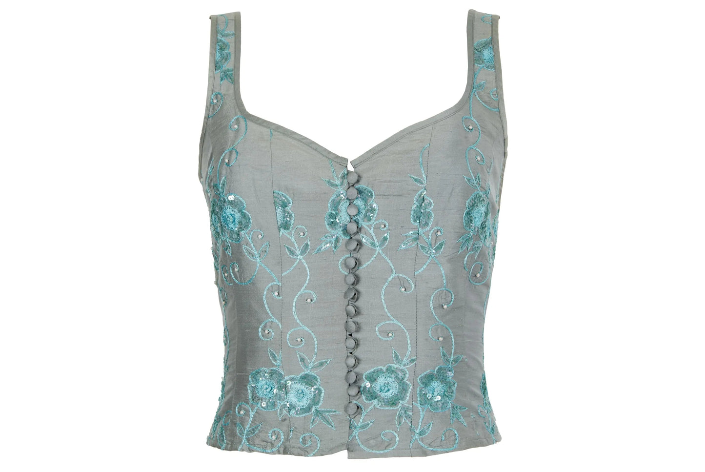 90s Corinne Sarrut 100% silk floral embroidery corset / Made in Italy