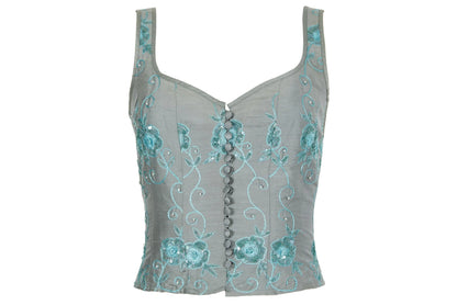 90s Corinne Sarrut 100% silk floral embroidery corset / Made in Italy