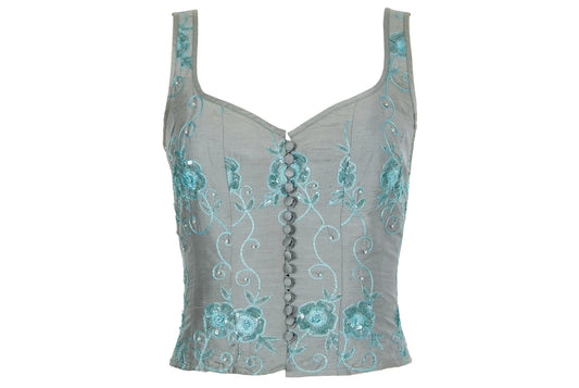 90s Corinne Sarrut 100% silk floral embroidery corset / Made in Italy
