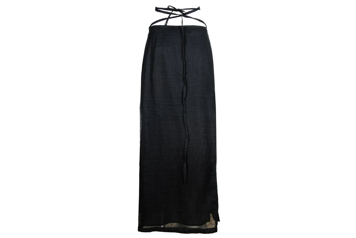 Vintage Sportmax 100% ramie black wrap skirt with extra long wrap around strap / Made in Italy