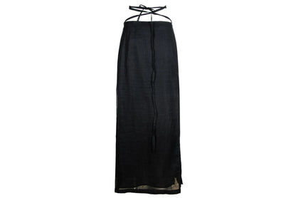 Vintage Sportmax 100% ramie black wrap skirt with extra long wrap around strap / Made in Italy