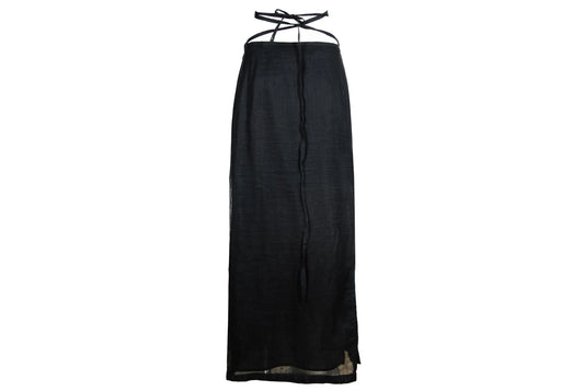 Vintage Sportmax 100% ramie black wrap skirt with extra long wrap around strap / Made in Italy