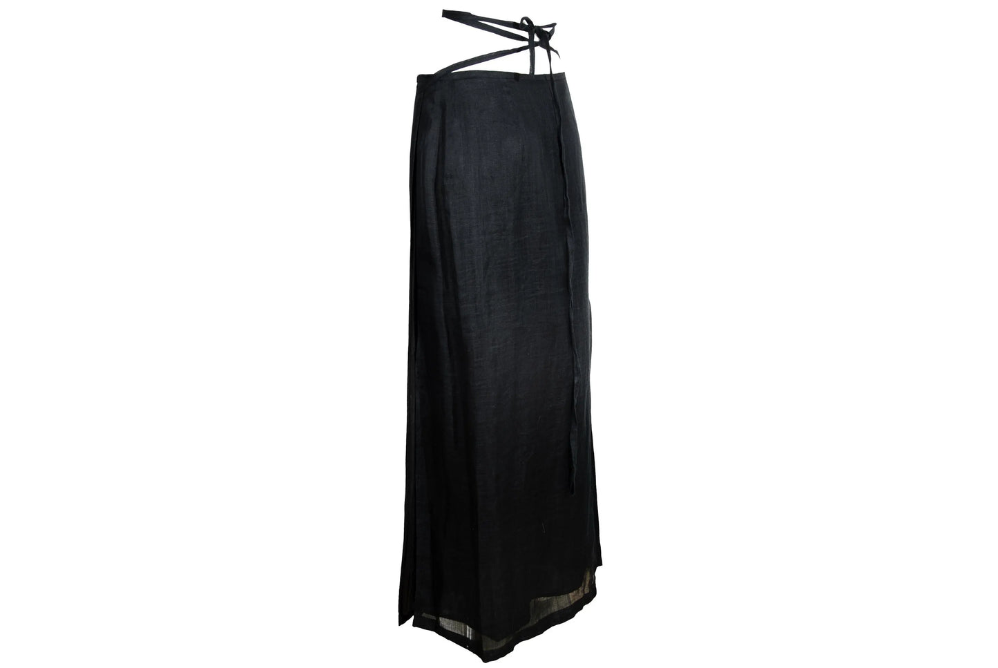 Vintage Sportmax 100% ramie black wrap skirt with extra long wrap around strap / Made in Italy