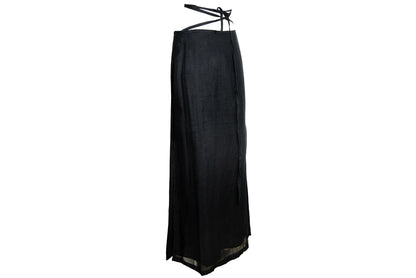 Vintage Sportmax 100% ramie black wrap skirt with extra long wrap around strap / Made in Italy