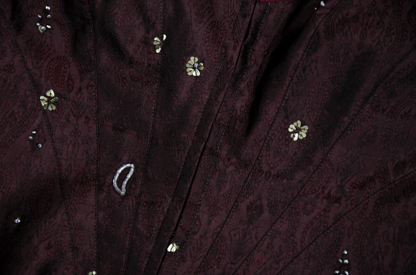 90s Corinne Sarrut 100% silk artisan made corset hand embroidered with glass beads / Made in Italy