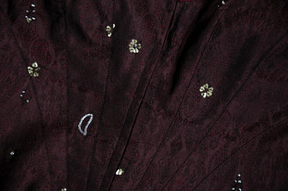 90s Corinne Sarrut 100% silk artisan made corset hand embroidered with glass beads / Made in Italy