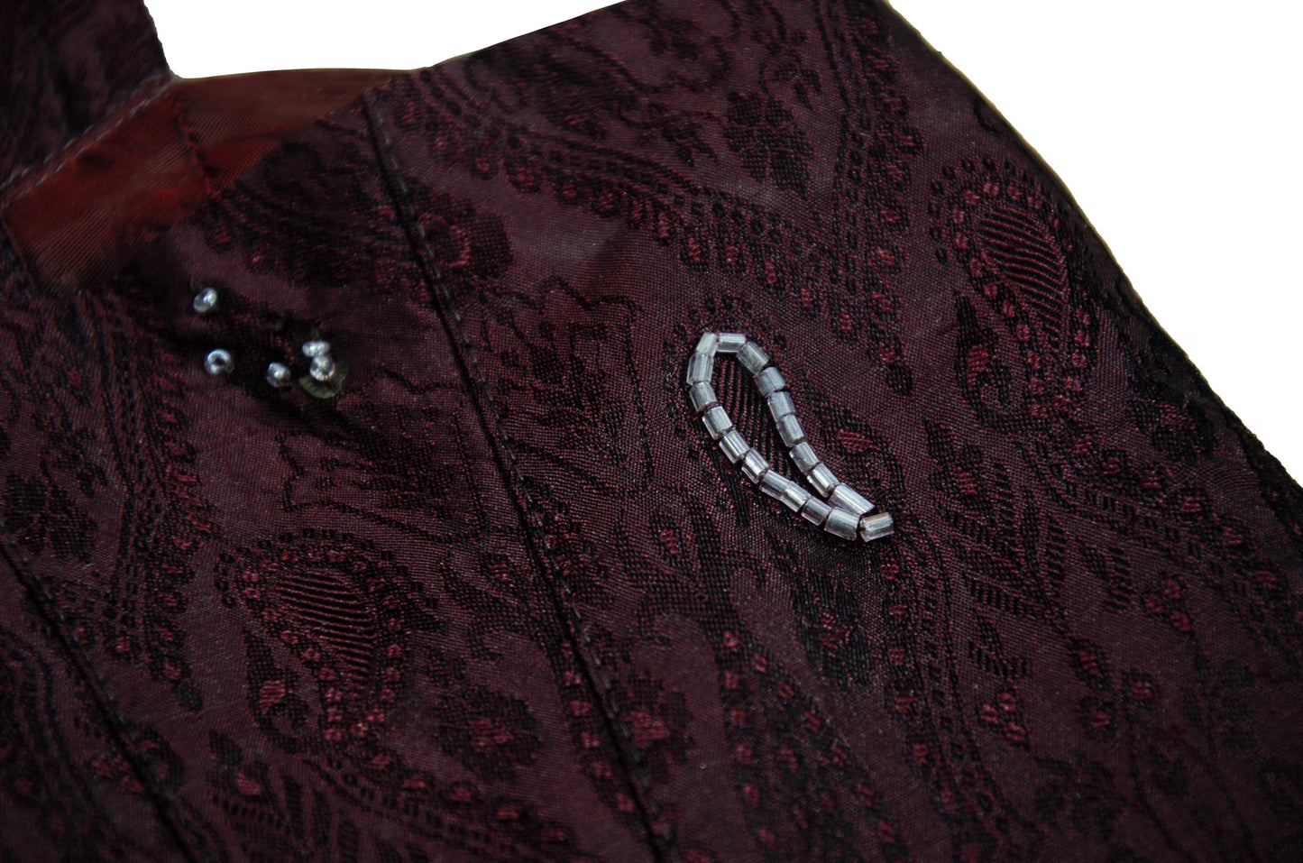 90s Corinne Sarrut 100% silk artisan made corset hand embroidered with glass beads / Made in Italy