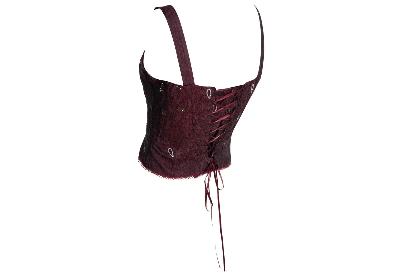 90s Corinne Sarrut 100% silk artisan made corset hand embroidered with glass beads / Made in Italy