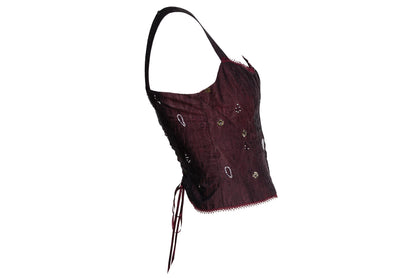 90s Corinne Sarrut 100% silk artisan made corset hand embroidered with glass beads / Made in Italy