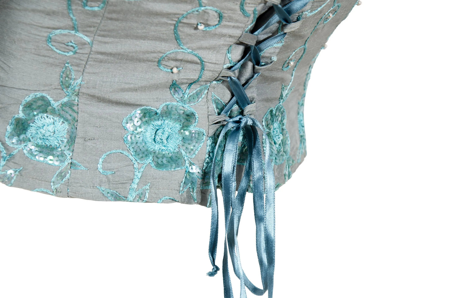 90s Corinne Sarrut 100% silk floral embroidery corset / Made in Italy