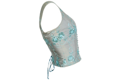 90s Corinne Sarrut 100% silk floral embroidery corset / Made in Italy