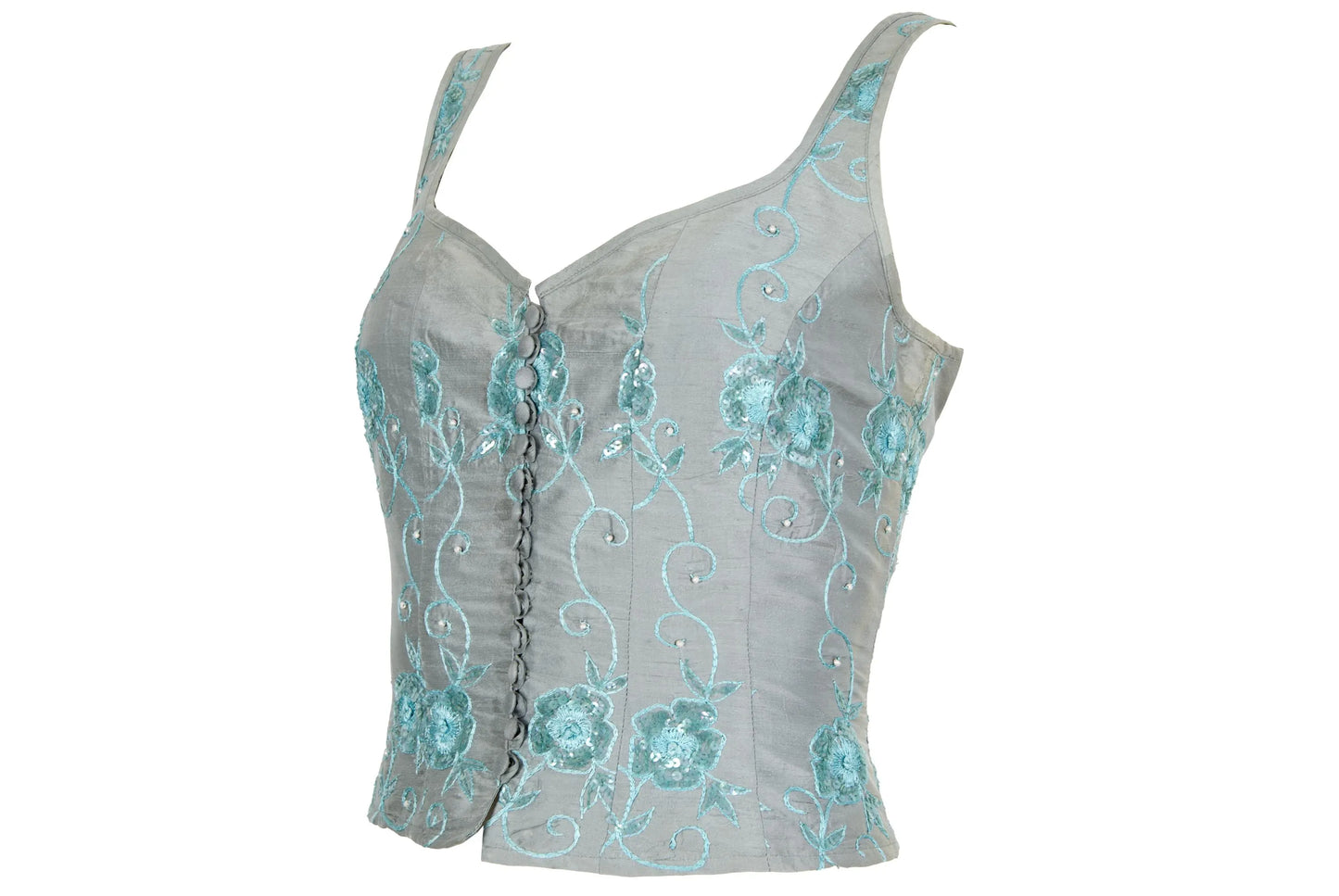 90s Corinne Sarrut 100% silk floral embroidery corset / Made in Italy