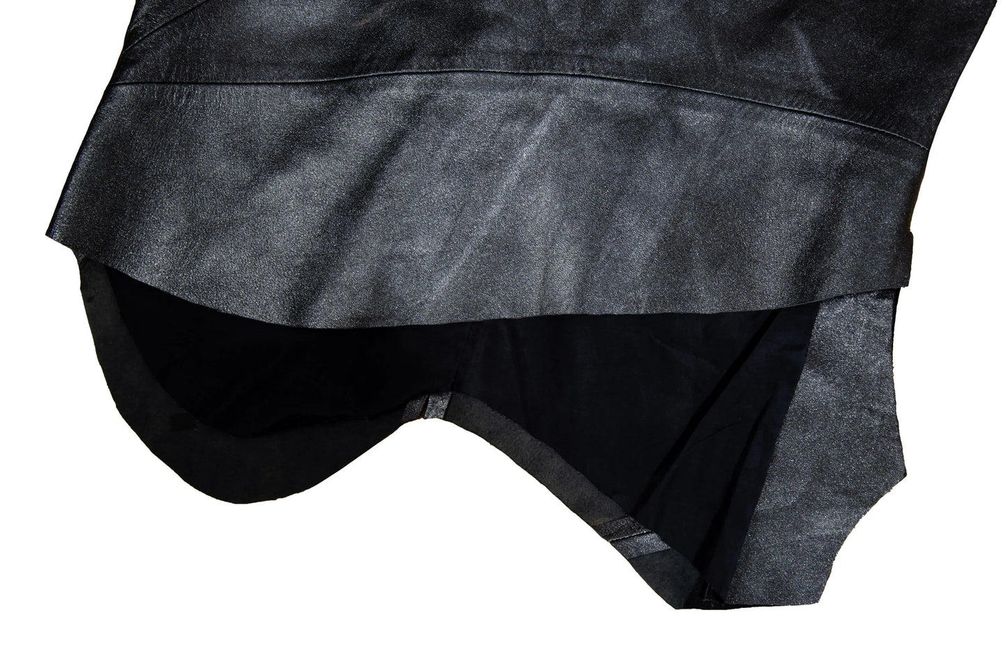 Fatima Lopes Vintage 2000s Black Leather Skirt – Avant-Garde asymmetrical raw natural hem leather skirt