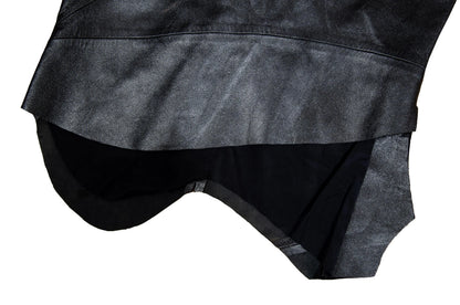 Fatima Lopes Vintage 2000s Black Leather Skirt – Avant-Garde asymmetrical raw natural hem leather skirt