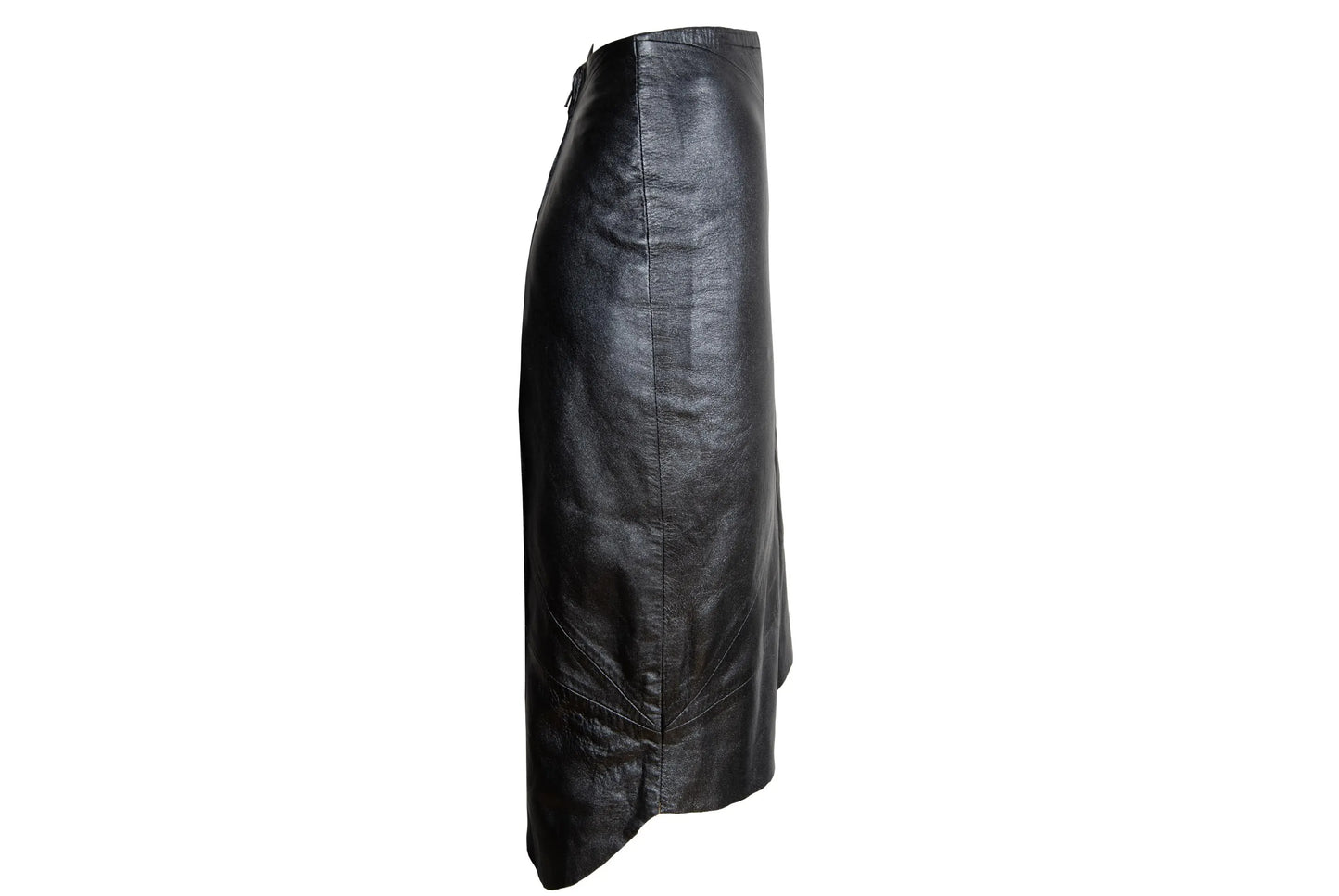 Fatima Lopes Vintage 2000s Black Leather Skirt – Avant-Garde asymmetrical raw natural hem leather skirt
