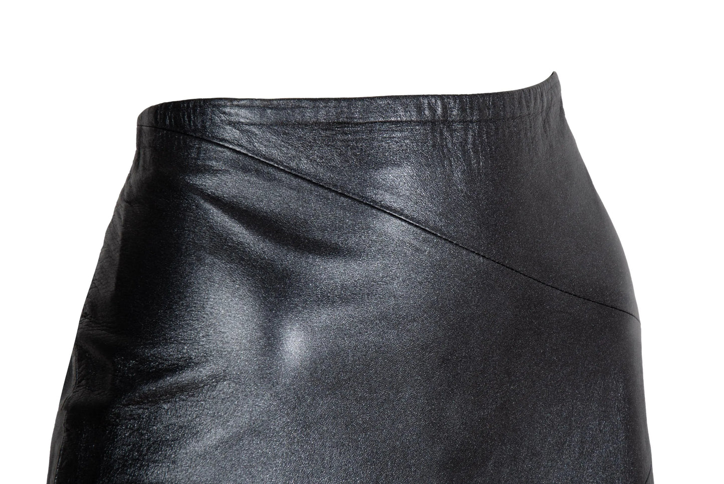 Fatima Lopes Vintage 2000s Black Leather Skirt – Avant-Garde asymmetrical raw natural hem leather skirt