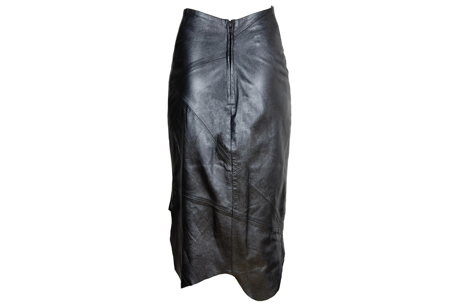 Fatima Lopes Vintage 2000s Black Leather Skirt – Avant-Garde asymmetrical raw natural hem leather skirt