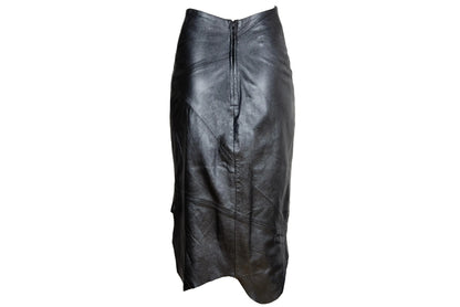 Fatima Lopes Vintage 2000s Black Leather Skirt – Avant-Garde asymmetrical raw natural hem leather skirt