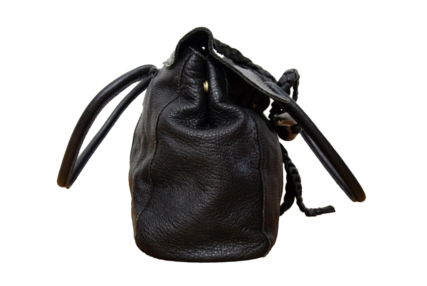 Vintage Japanese pebbled leather bag with horn detail
