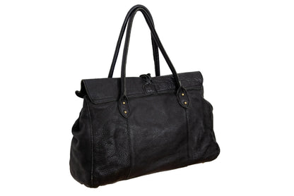 Vintage Japanese pebbled leather bag with horn detail