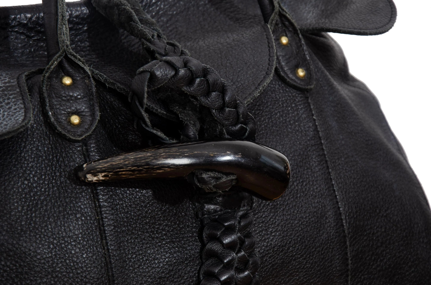 Vintage Japanese pebbled leather bag with horn detail