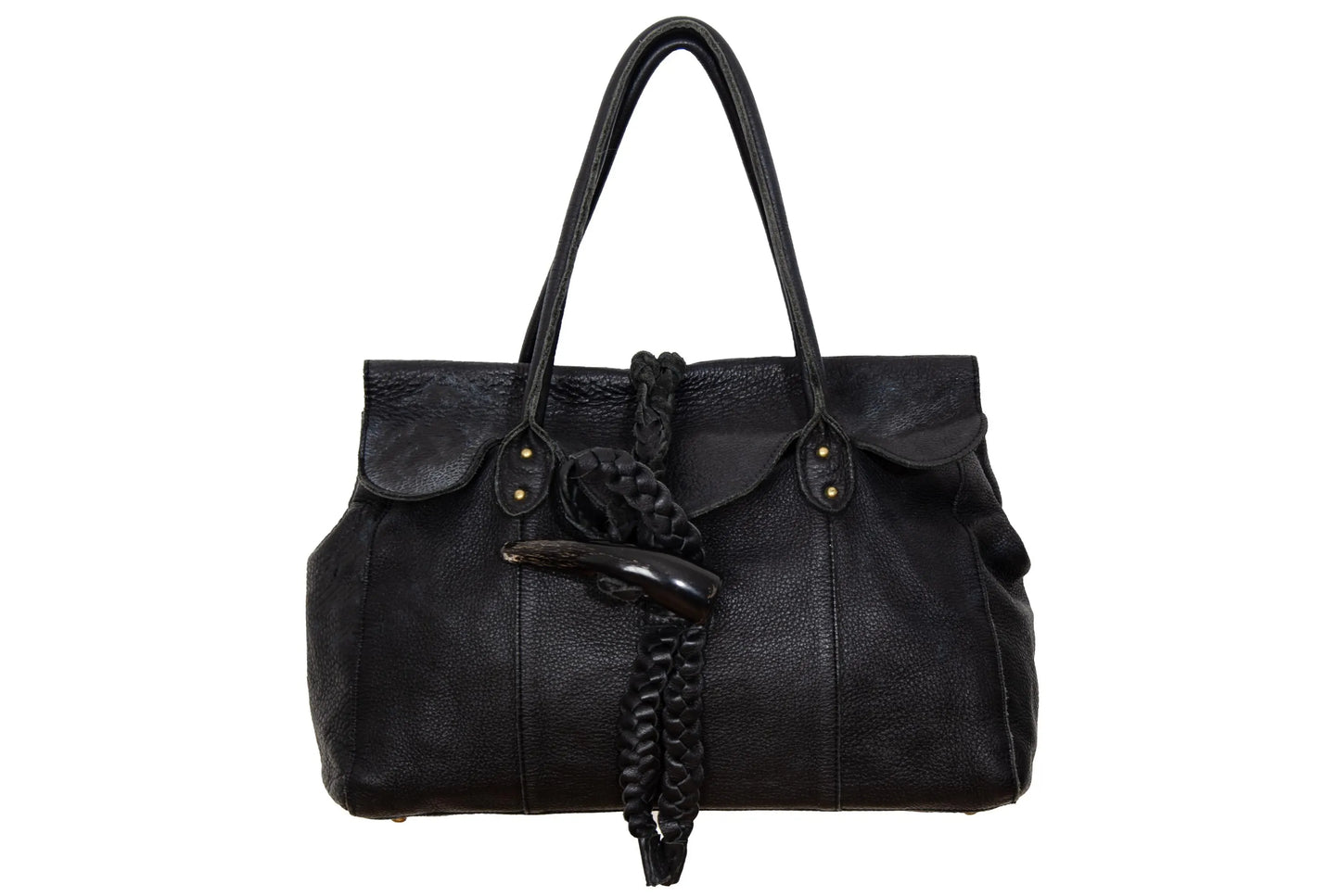 Vintage Japanese pebbled leather bag with horn detail