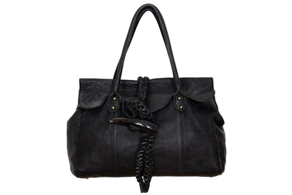 Vintage Japanese pebbled leather bag with horn detail