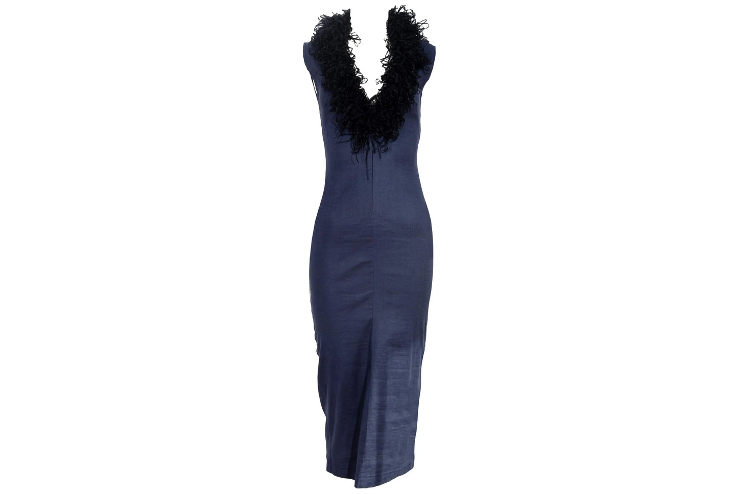 F/W 1997 Marcel Marongiu plunge neck dress with dramatic ribbon collar / Made in France