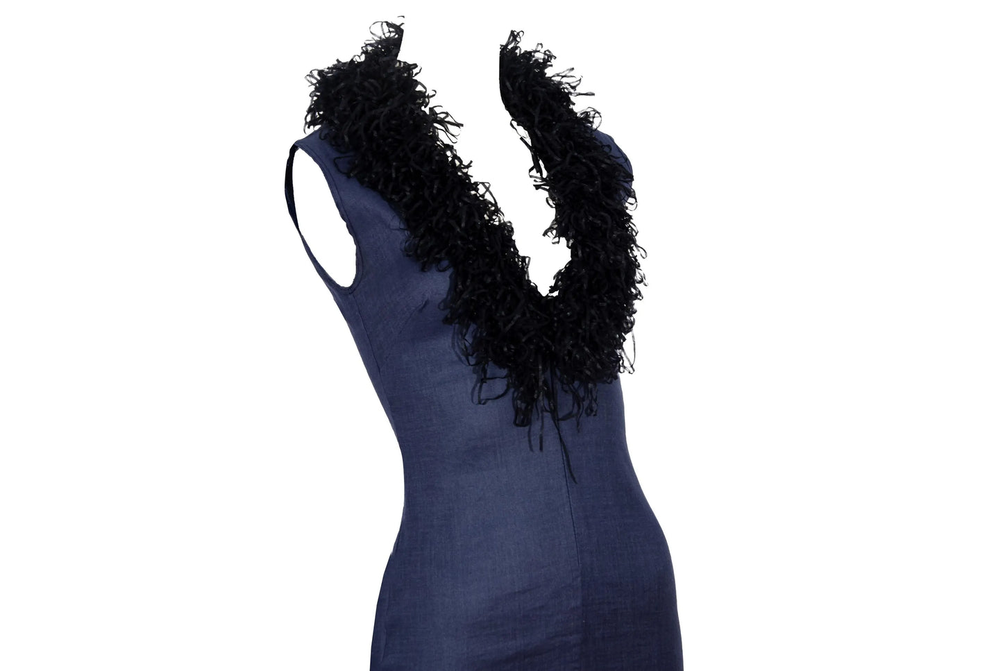 F/W 1997 Marcel Marongiu plunge neck dress with dramatic ribbon collar / Made in France