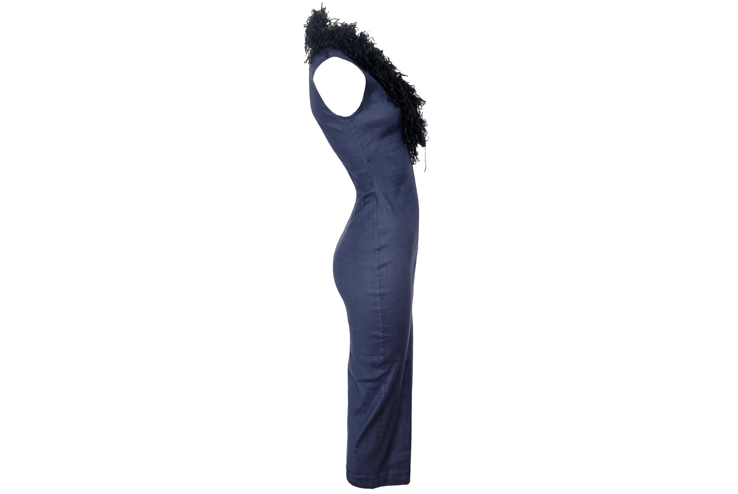F/W 1997 Marcel Marongiu plunge neck dress with dramatic ribbon collar / Made in France